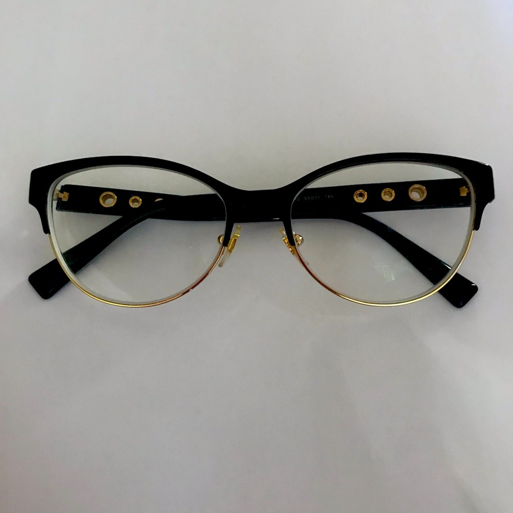 🟤Woman’s VintageVersace Black/Gold Eyeglasses VE1237 1342 53mm/Prescription Lens